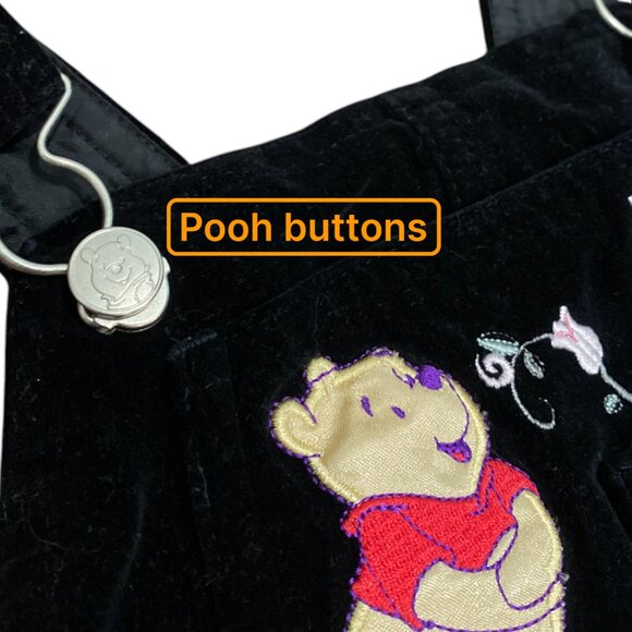 Vintage Disney Winnie the Pooh Black Corduroy Overalls Girls 5 Embroidered - Picture 3 of 11